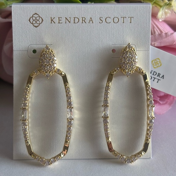 KENDRA SCOTT: PAVE OPEN FRAME EARRING-RHODIUM